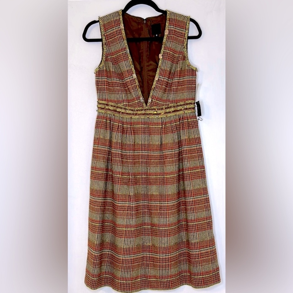 NWT ANNA SUI Vintage Brown Plaid Fit and Flare dress, RARE, Size 8